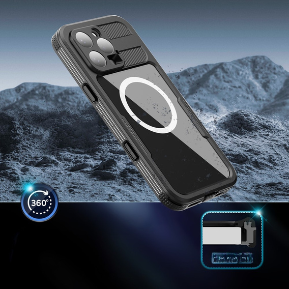 IP68 Водонепроницаемый чехол для iPhone 16 Pro Max, SHELLBOX MagSafe, чёрный