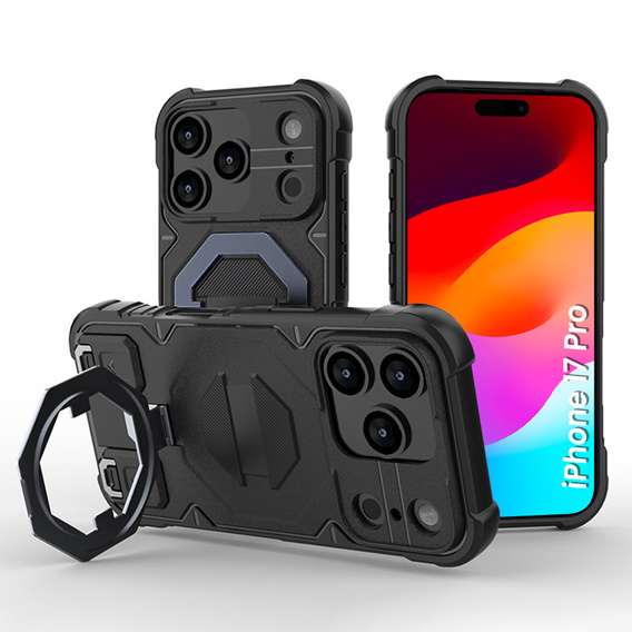 Чехол для iPhone 17 Pro, для MagSafe, бронированный с подставкой, черный