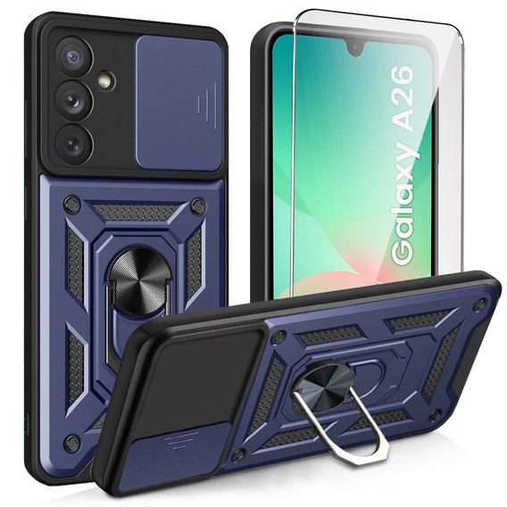 Бронированный чехол для Samsung Galaxy A26, CamShield Slide, синий + закаленное стекло 9H