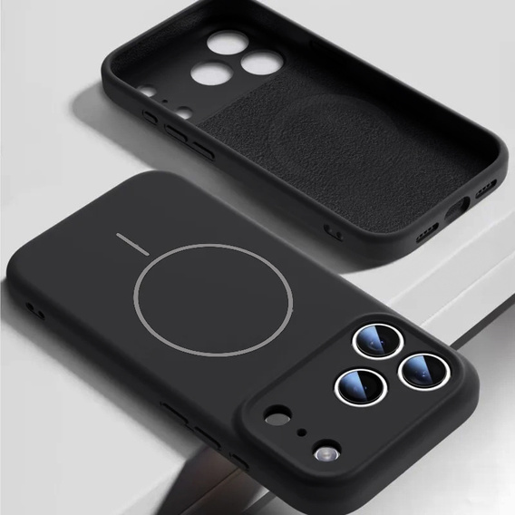 Силіконовий чохол для iPhone 17 Pro Max, для MagSafe, протиударний, чорний