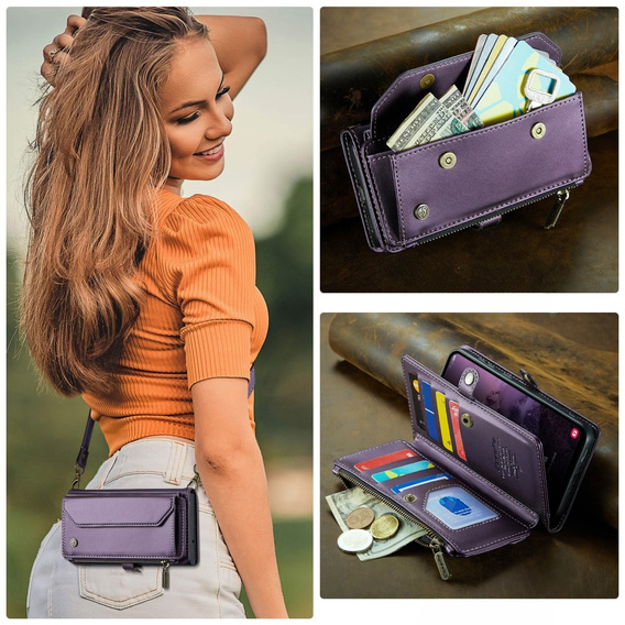 Чохол CASEME для Samsung Galaxy A56 5G, RFID Leather Wallet з плечовим ременем, фіолетовий