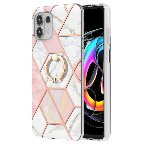 Чехол Slim Case Ring до Motorola Edge 20 Lite, Marble Pattern, Pink/White