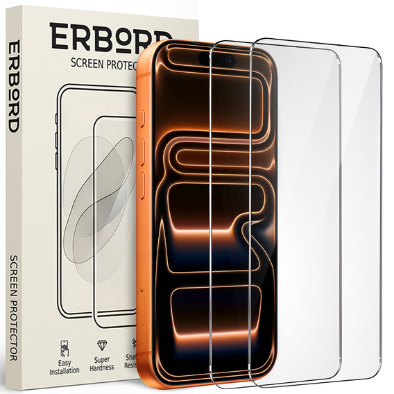 Захисне скло ERBORD 9H Hard Glass для iPhone 17 Pro / 17 / 16 Pro – набір 2 шт.
