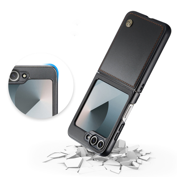 Чохол для Samsung Galaxy Z Flip7 FE / Z Flip6, CASE Litchi Leather, чорний