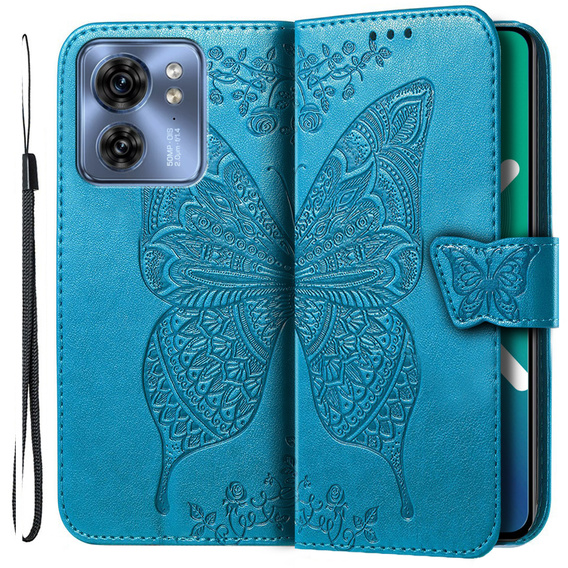 Откидной чехол для Motorola Edge 40, Butterfly, синий