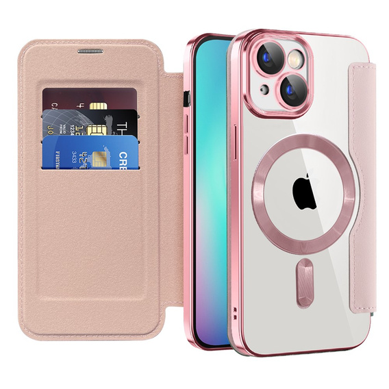 Откидной чехол для iPhone 15, RFID Wallet MagSafe CamShield, розовый