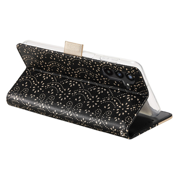 чехол-крышка для Samsung Galaxy A35 5G, Wallet Pocket Zipper Lace, чёрный