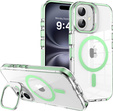 Чехол для iPhone 17, для MagSafe, с подставкой, прозрачный с зелеными вставками