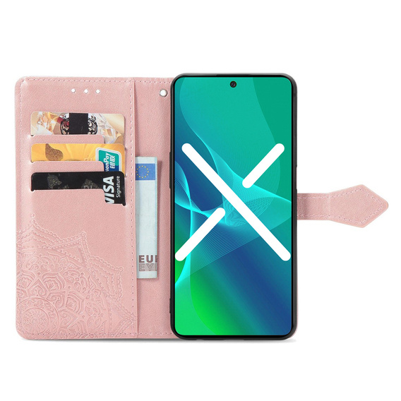 Откидной чехол для Oppo Reno 10 / 10 Pro, Mandala, розовый rose gold