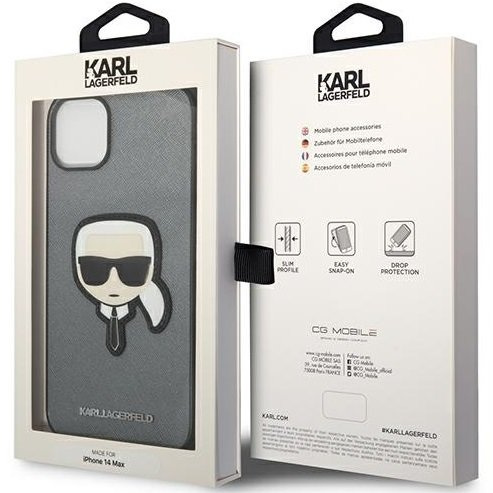 Чехол Karl Lagerfeld до iPhone 14, Saffiano Karl's Head Patch, серебряный