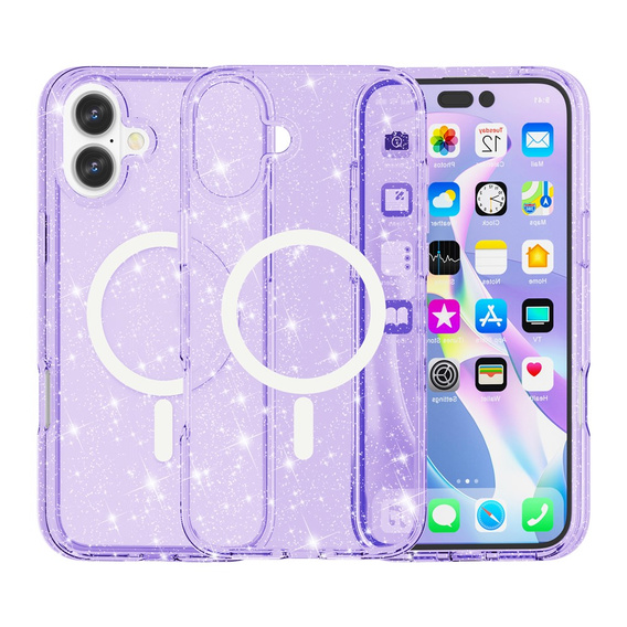 Чехол для iPhone 17, для MagSafe, глиттер, полупрозрачный фиолетовый