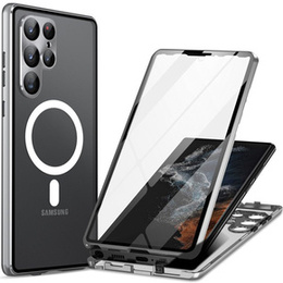 Магнитный чехол с двойным стеклом MagSafe для Samsung Galaxy S24 Ultra, серебряный