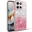 Чохол для Motorola Moto G56 5G, Glitter Flower, рожевий rose gold