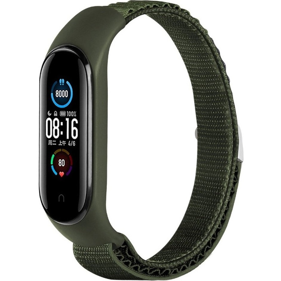 Нейлоновый ремешок до Xiaomi Mi Band 3/4/5/6/7/7 NFC, Green