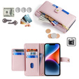 Откидной чехол для iPhone 14, Wallet Zipper Pocket, розовый