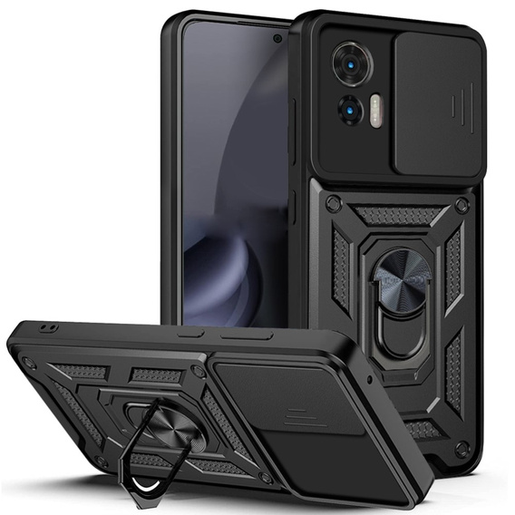 Бронированный чехол для Iphone 15 Pro Max  бронированное кольцо Slide Ring, черный + 9H стекло