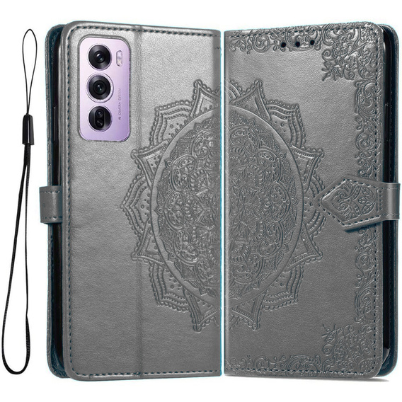 Чохол-книжка для Oppo Reno 12, Mandala, сірий