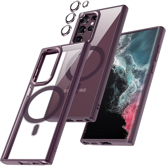 Чехол MagSafe для Samsung Galaxy S22 Ultra 5G, гибридный чехол, бордовый