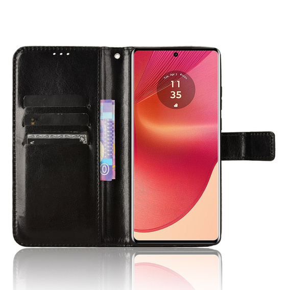 Откидной чехол для Motorola Edge 50 Fusion 5G, Crazy Horse Wallet, чёрный