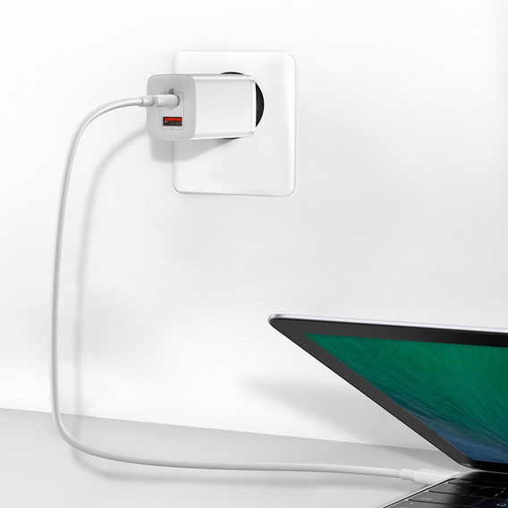 Мережевий зарядний пристрій Baseus GaN2 Lite 65 Вт USB-C + USB-A, білий (ЄС)
