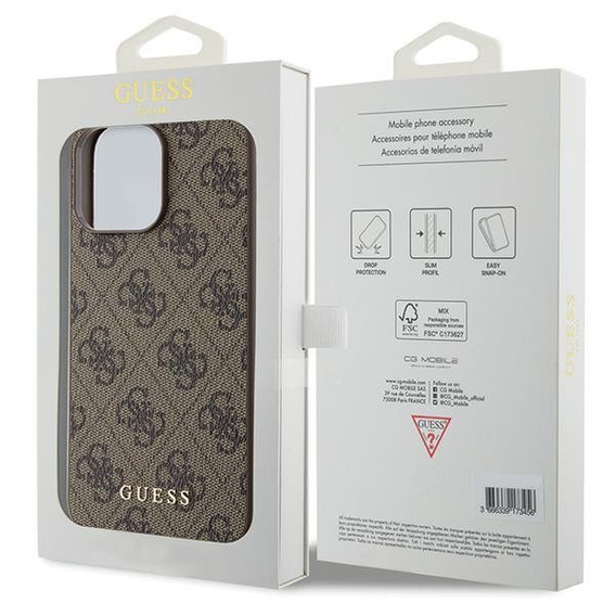 Чехол GUESS до iPhone 15 Pro Max, 4G Metal Gold Logo, коричневый