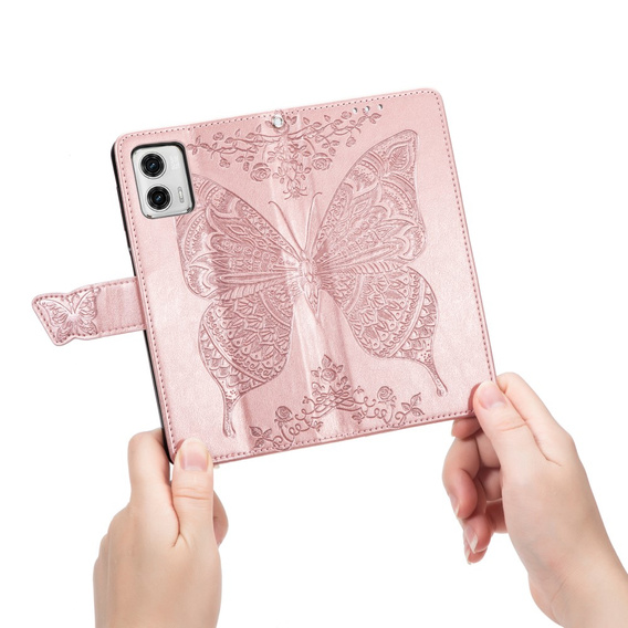 Чохол-книжка для Motorola Moto G73 5G, Butterfly, рожевий rose gold