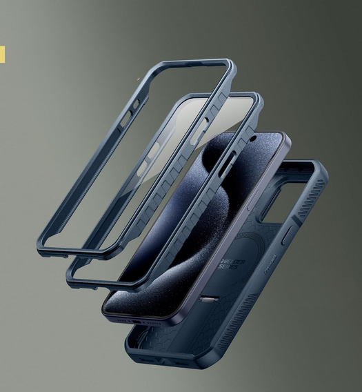 Броньований чохол для iPhone 15 Pro Max, Dexnor CamProtect MagSafe, темно-синій (Дві рамки)