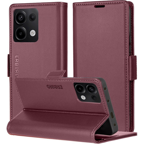 Чохол для Xiaomi Redmi Note 13 Pro 4G / Xiaomi Redmi Note 14S / Xiaomi Poco M6 Pro 4G, ERBORD Glossy Litchi, гаманець з клапаном, червоний