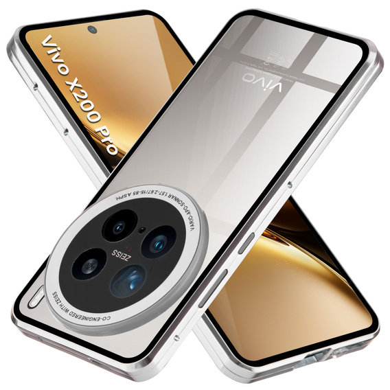Чохол для Vivo X200 Pro 5G, Magnetic Dual Glass, сріблястий