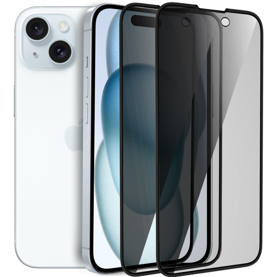 2x Загартоване захисне скло для iPhone 15 Plus, ERBORD Anti-Spy