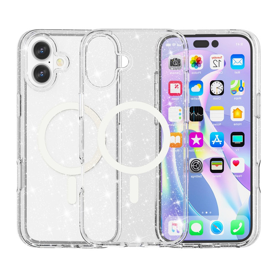Чохол для iPhone 17, для MagSafe, з блискітками, прозорий