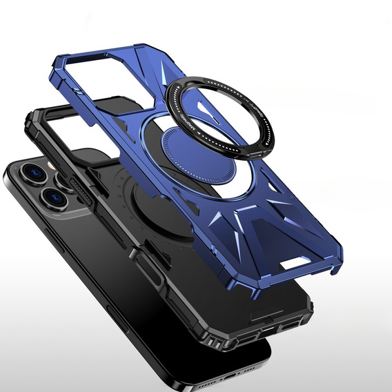 Чехол для iPhone 16 Pro Max, бронированный с подставкой и ручкой-планшетом, синий
