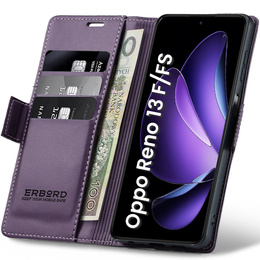 Чехол для Oppo Reno 13F / Oppo Reno 13FS, ERBORD Glossy Litchi, кошелек с клапаном, фиолетовый