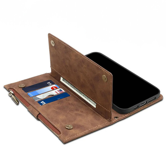 Откидной чехол для Honor Magic 6 Lite 5G, Wallet Zipper Pocket, коричневый