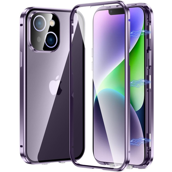 Чехол для iPhone 15, Magnetic Dual Glass, фиолетовый