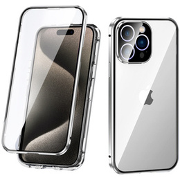Чехол для iPhone 15 Pro, Magnetic Dual Glass, серебряный