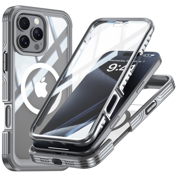 Чохол для iPhone 16 Pro, Shockproof, зі склом, для MagSafe, сірий