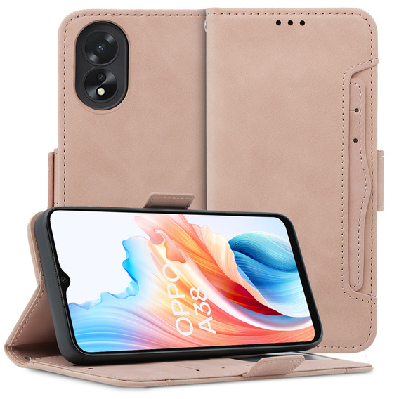 Футляр з клапаном для Oppo A38 4G / Oppo A18 4G, Card Slot, рожевий