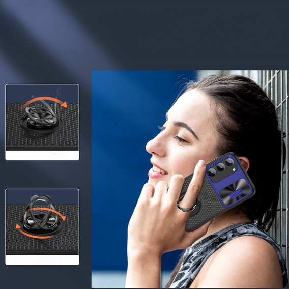 Чoхол до Samsung Galaxy S23, Camera Slide Ring, чорний / синій