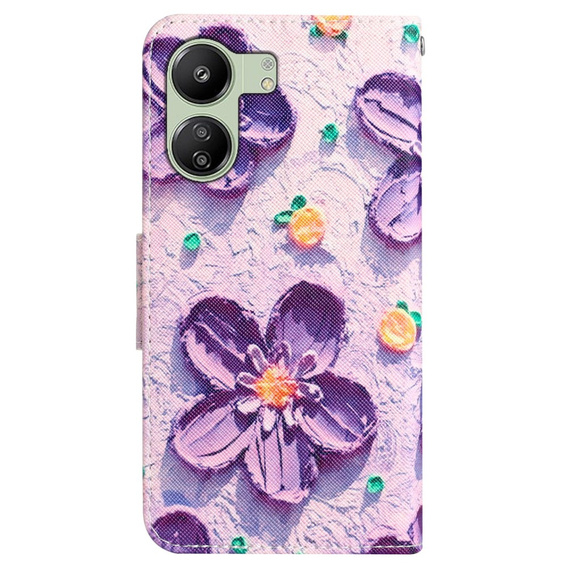 Откидной чехол для Xiaomi Redmi 13C / Poco C65, Wallet, Painted Flowers, фиолетовый