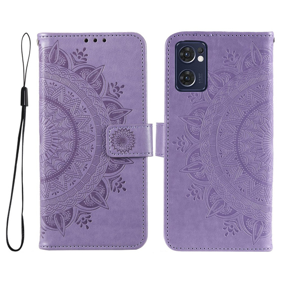Чохол-книжка для Oppo Reno7 5G, Mandala, фіолетовий