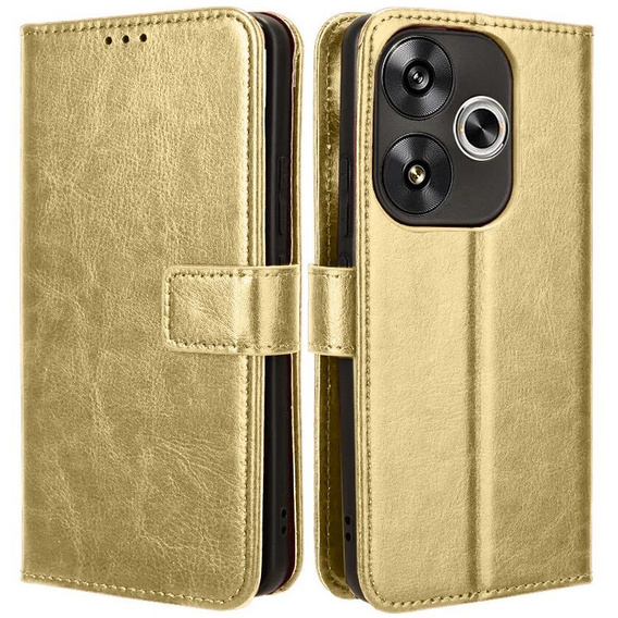 Откидной чехол для Xiaomi Poco F6, Crazy Horse Wallet, золотой
