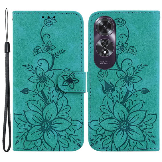 Откидной чехол для Oppo A60, Lily Flower, зелёный