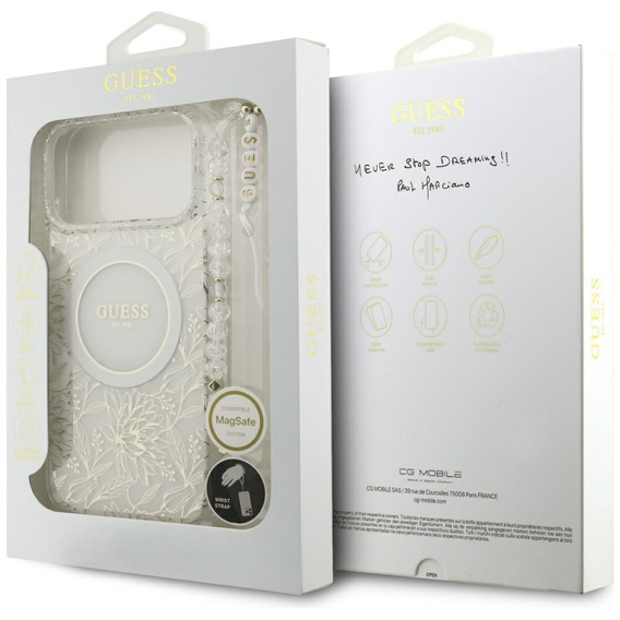 Чохол Guess IML Flowers Electroplated Allover With Beads Strap, для MagSafe, з ремінцем для iPhone 17 Pro Max