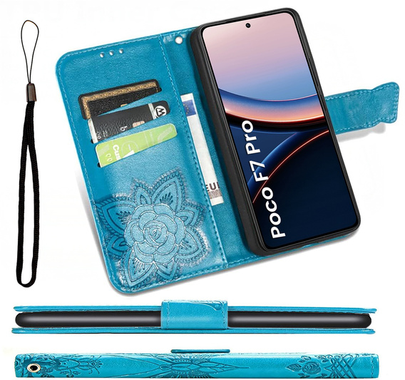 Откидной чехол для Xiaomi Poco F7 Pro, Butterfly, синий