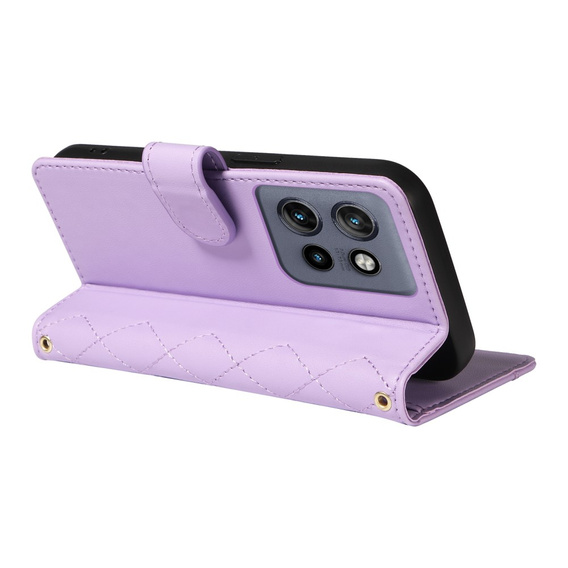Чохол-сумка для Motorola Edge 50 Neo / Motorola ThinkPhone 25, Rhombus Crossbody Leather, фіолетовий