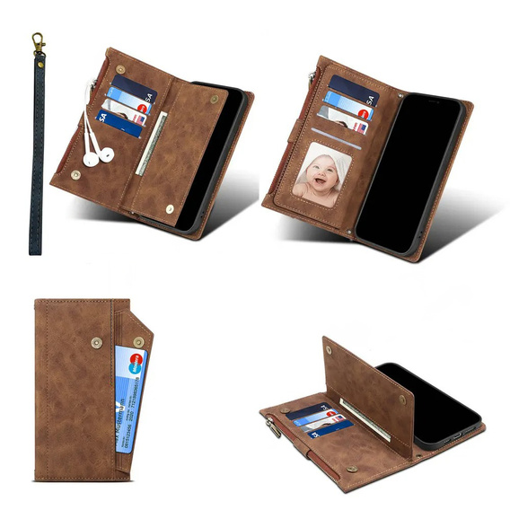 Чохол-книжка для Honor Magic 6 Lite 5G, Wallet Zipper Pocket, коричневий