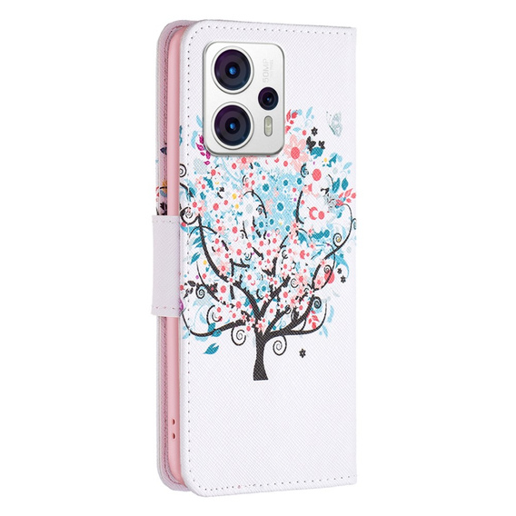 Откидной чехол для Motorola Moto G53 5G / G23 / G13, Wallet, colorful tree, белый
