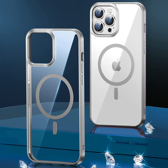 Чехол до iPhone 14 Pro, ERBORD Hybrid MagSafe Case, серебряный