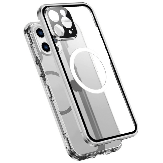 Магнітний чохол Dual Glass MagSafe для iPhone 14 Pro Max, сріблястий